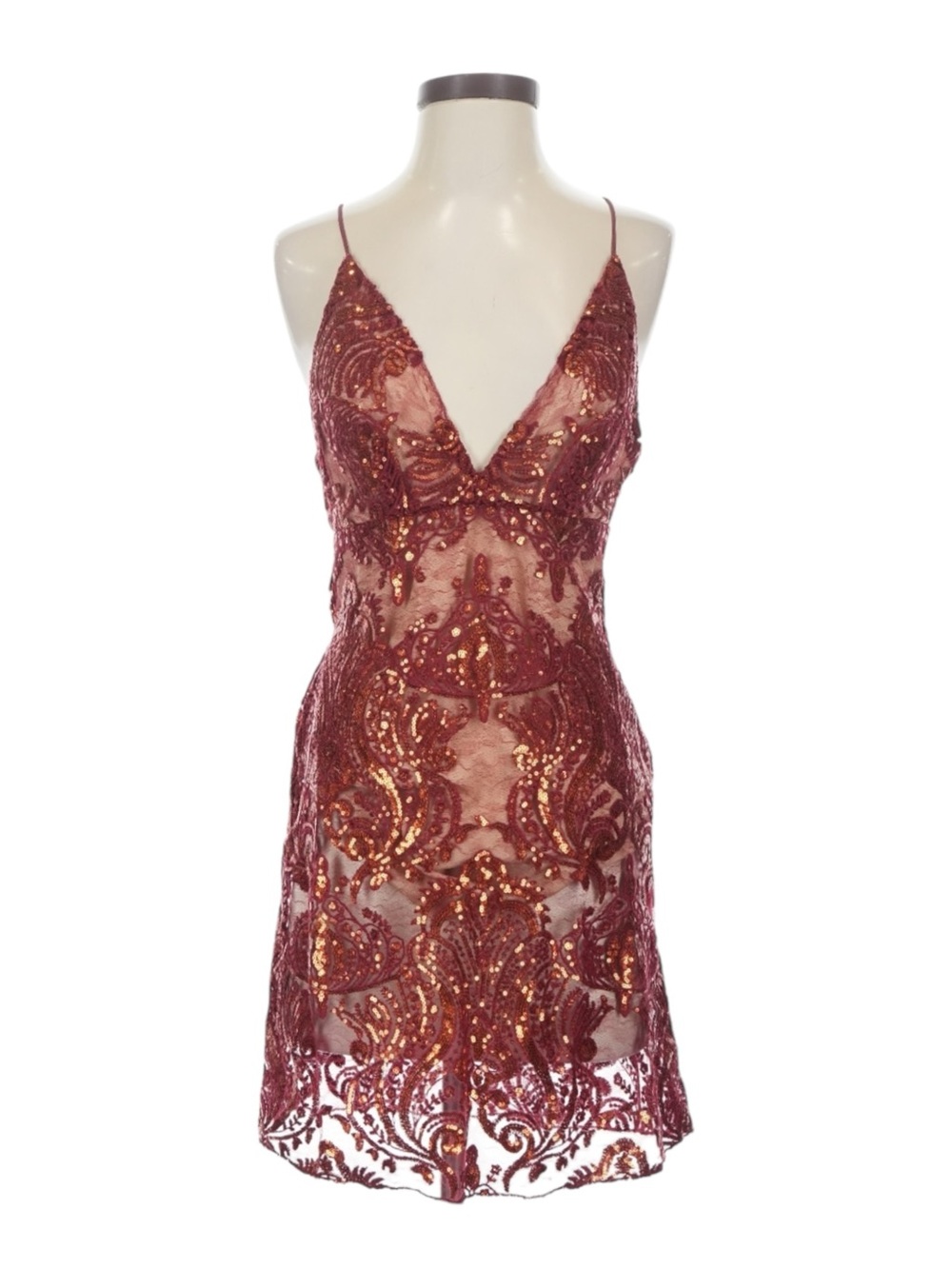 Free People Red Night Dress 0 Burgundy Sequin Lace Y2K NWT $108